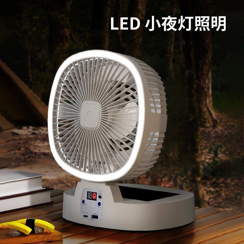 新款太阳能小风扇户外露营便携式LED照明扇多功能USB折叠扇图3