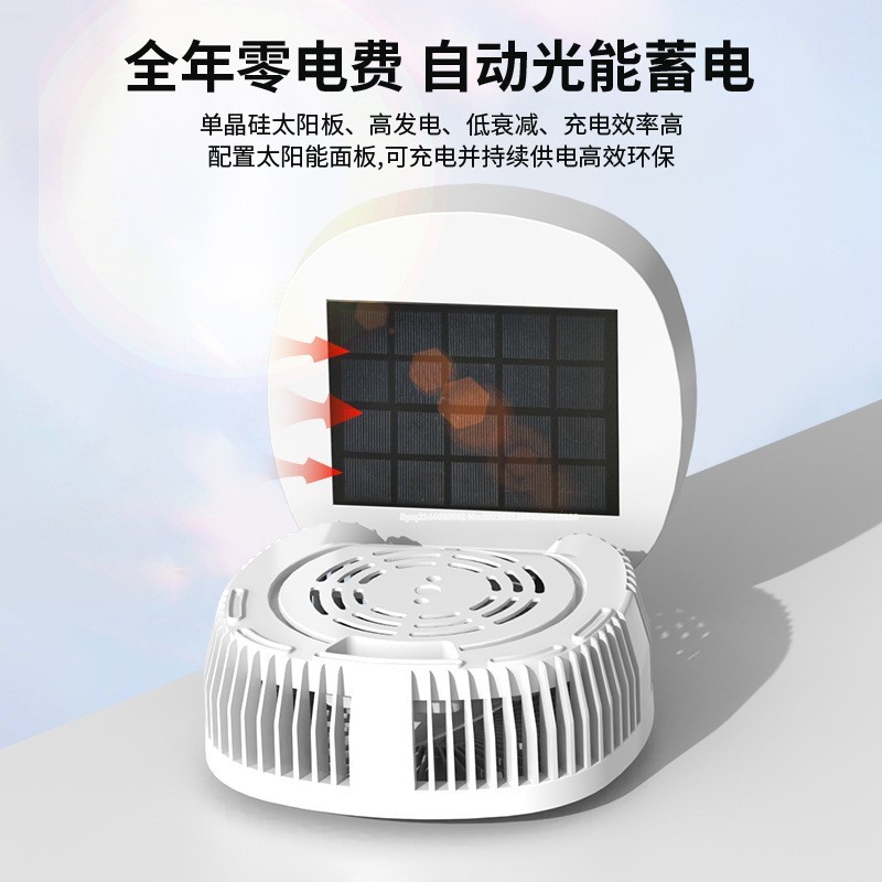 新款太阳能小风扇户外露营便携式LED照明扇多功能USB折叠扇图2