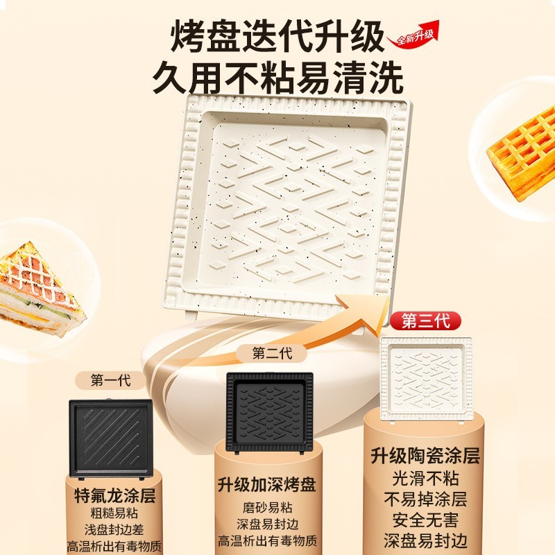 面包机家用便携多功能不粘锅烘烤盘加热煎蛋早餐机三明治机图4