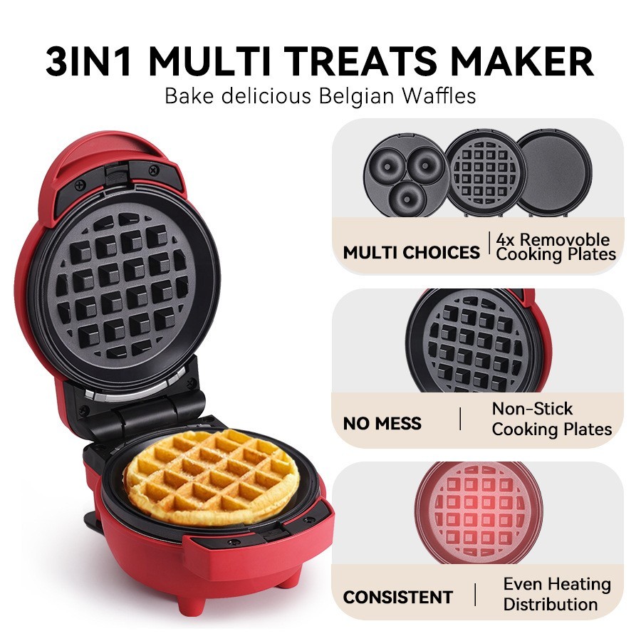 三合一早餐机家用华夫饼机迷你烘焙面包机甜甜圈机多功能三明治机图3