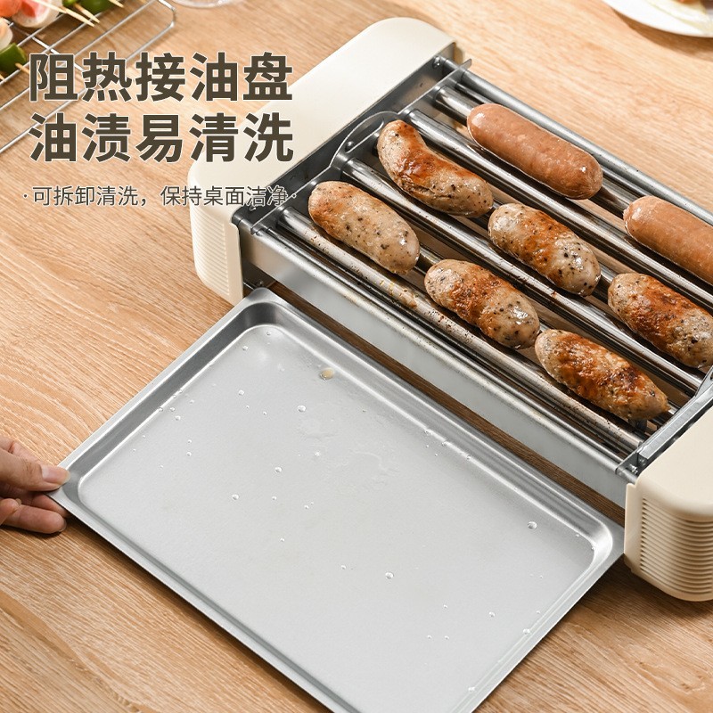 家用无油烟不粘烤盘电烧烤炉便携式多功能小型全自动烤肠机 跨境图4