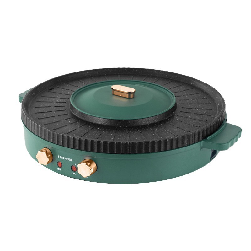 厂家圆型涮烤一体锅大功率双控温鸳鸯电火锅家用聚会电烤盘图4