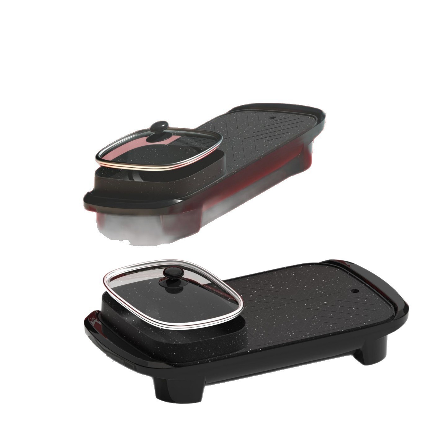 涮烤一体锅家用多功能一体韩式电烤炉鸳鸯锅烤肉机长方烤肉盘礼品图5