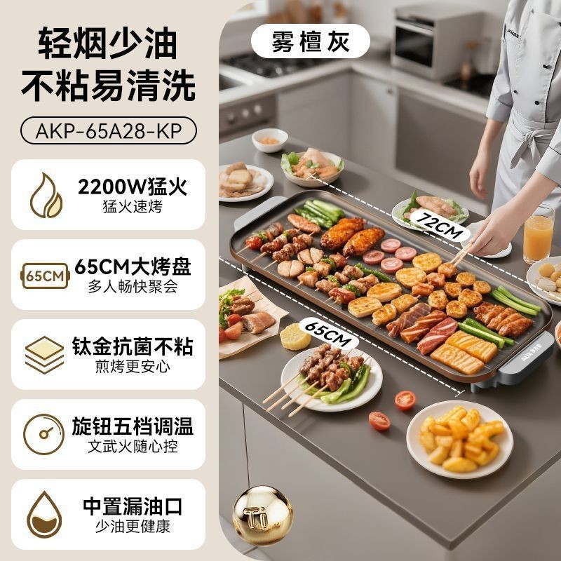 电烤盘家用电烧烤炉室内不粘轻烟烤肉锅特大号烤肉盘烤串机图2