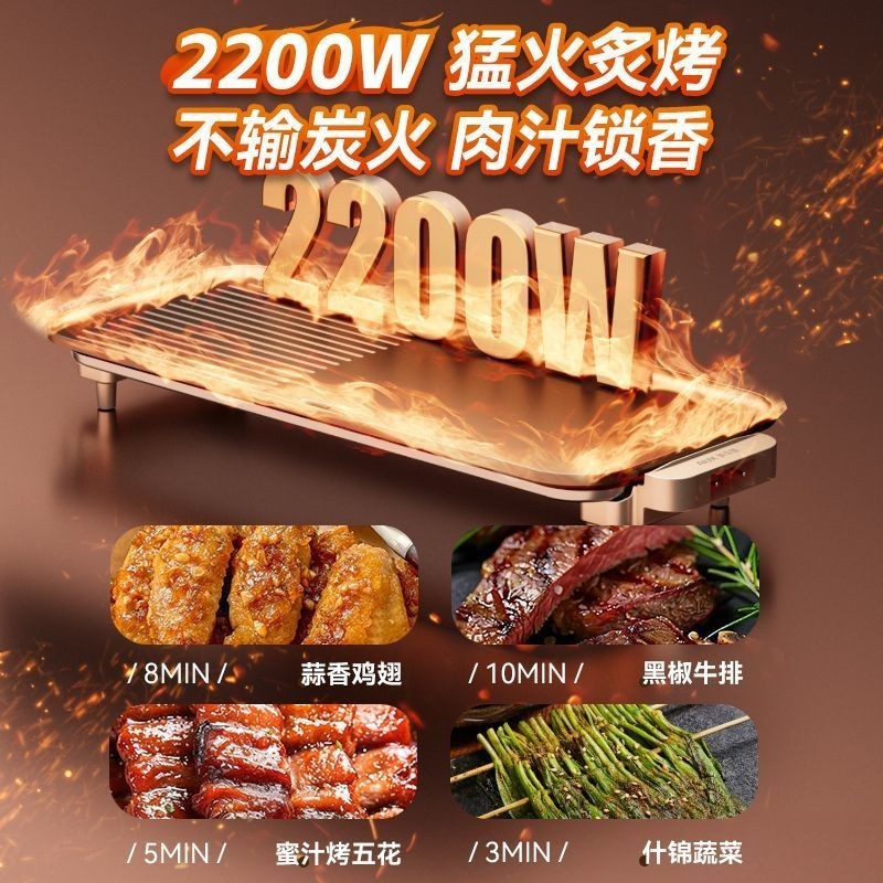 电烤盘家用电烧烤炉室内不粘轻烟烤肉锅特大号烤肉盘烤串机图3