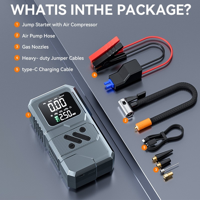 便携式双屏充气泵迷你自行电动轮胎打气筒气泵手持搭电宝充气泵图2