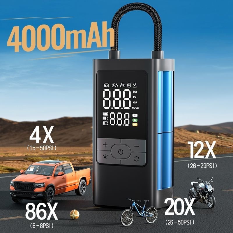 跨境专供智能数显车载便携式锂电池无线手持型多功能打气泵充气泵图3
