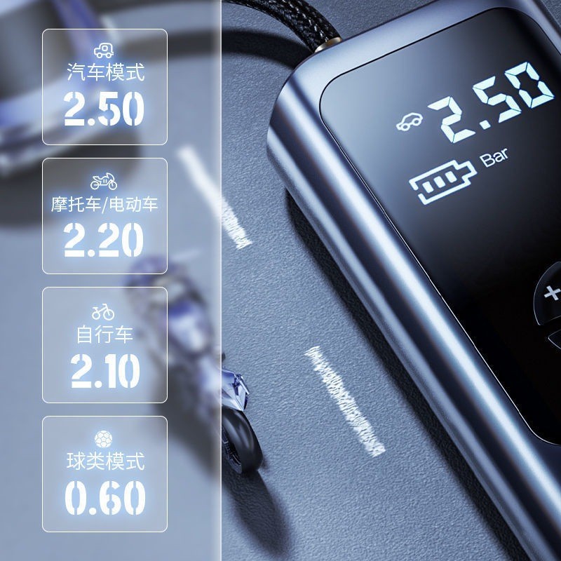 跨境迷你智能无线车载电动充气泵照明汽车轮胎高压充气数显屏幕图2