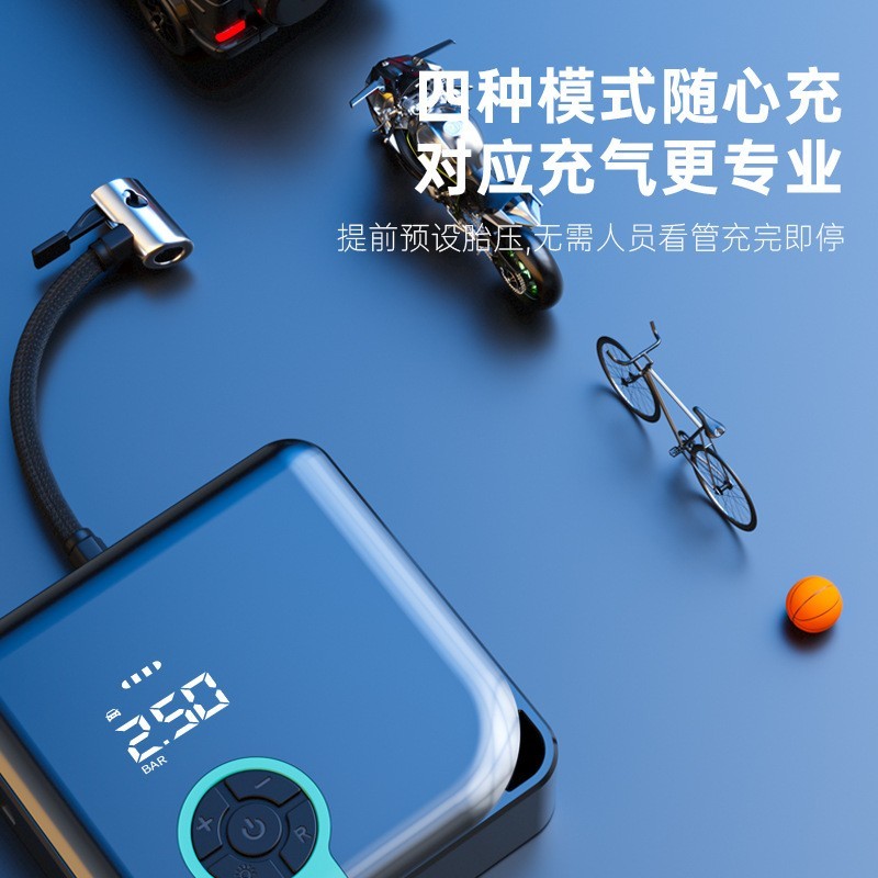 跨境专供车载充气泵便携式充电宝功能汽车轮胎打气摩托车自行车用图3