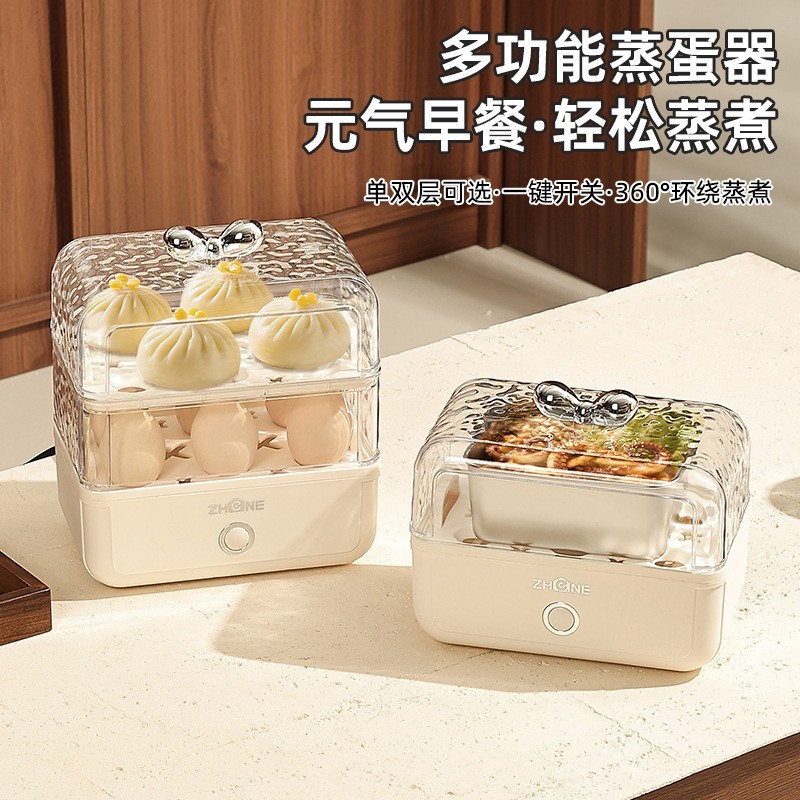 跨境 多功能双层煮蛋神器溏心蛋温泉蛋早餐机家用小型自动蒸蛋器图3
