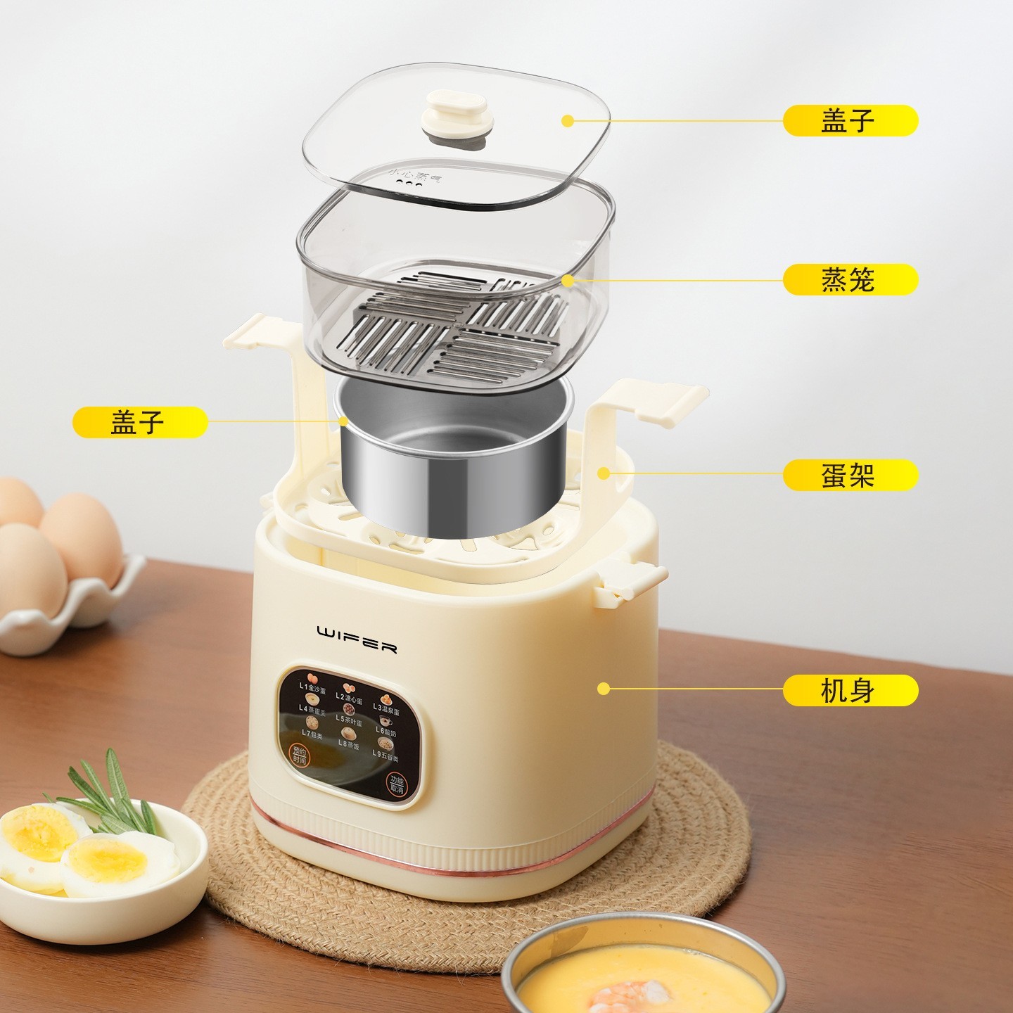 新款蒸蛋器多功能煮蛋器预约早餐机煮鸡蛋上蒸下煮蛋羹智能迷你图4