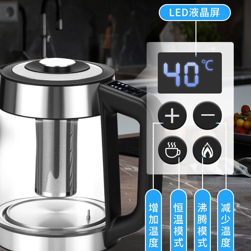供应外贸跨境玻璃水壶2.0L不锈钢LED灯快速电热水壶恒温烧水壶图4