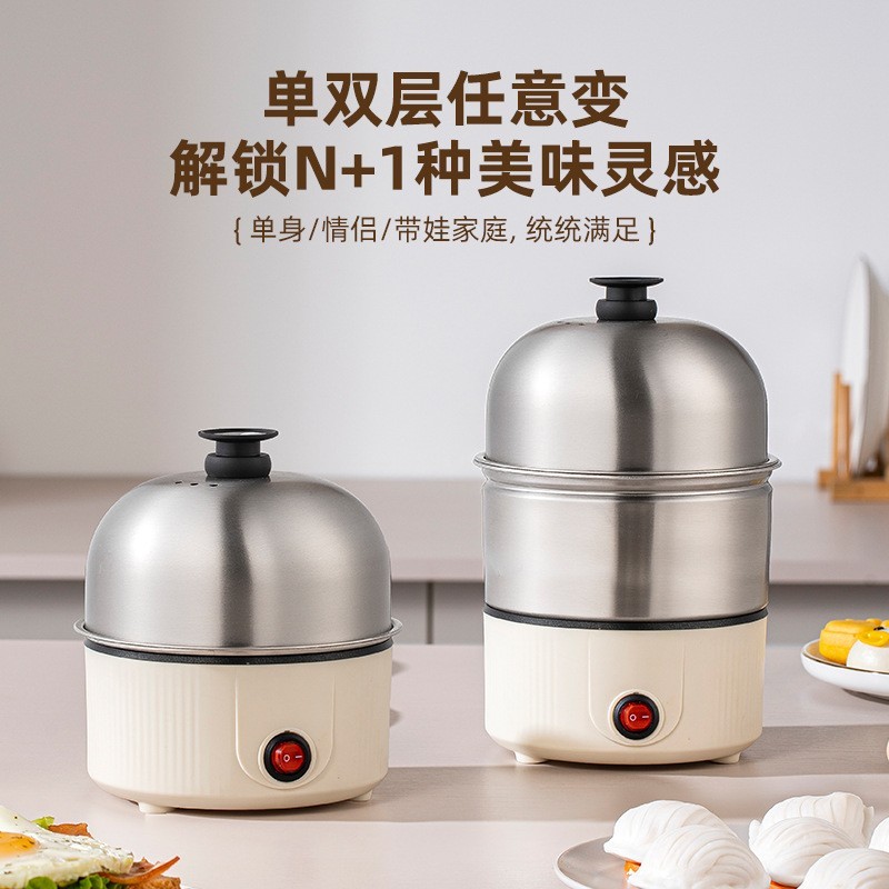 跨境新款蒸蛋器防干烧断电煮蛋器家用学生宿舍可煎可蒸早餐神器图2