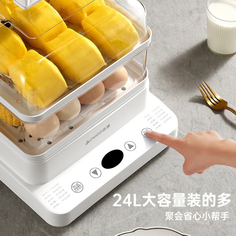 电蒸锅24L大容量家用三层多功能电蒸笼小型可视透明蒸锅图2