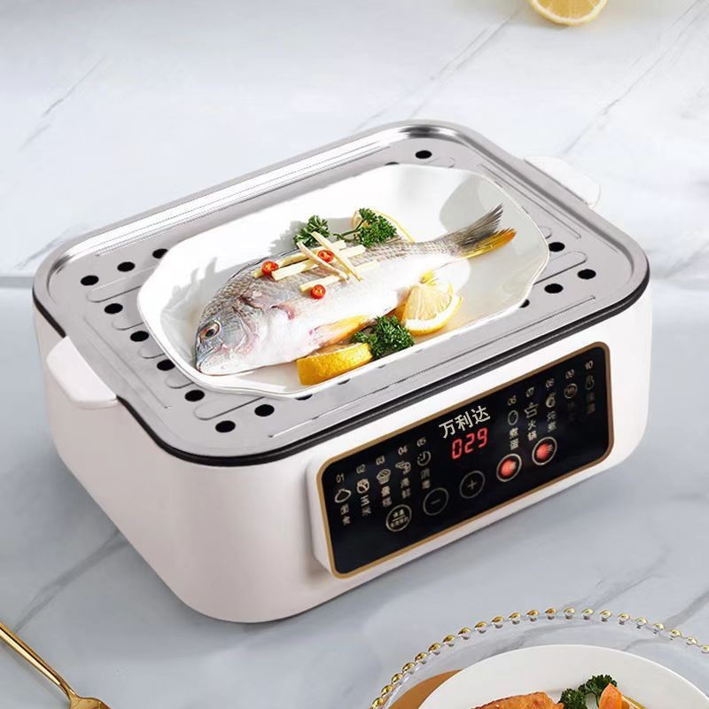 电火锅电蒸锅多功能家用三层定时不锈钢大容量上蒸下煮图2