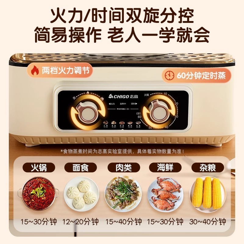 双旋钮家用电蒸锅三层蒸煮一体多层蒸鱼大容量可定时电火锅图3