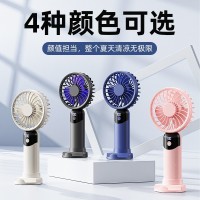 新款跨境便携LED数显底座可做手机支架使用6档风速调节手持小风扇