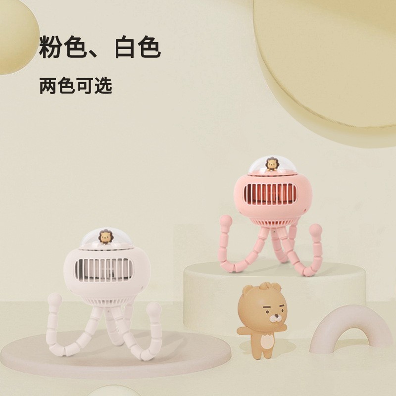 新款桌面挂脖手持便携式小风扇批发迷你充电婴儿车八爪鱼轻音风扇图3