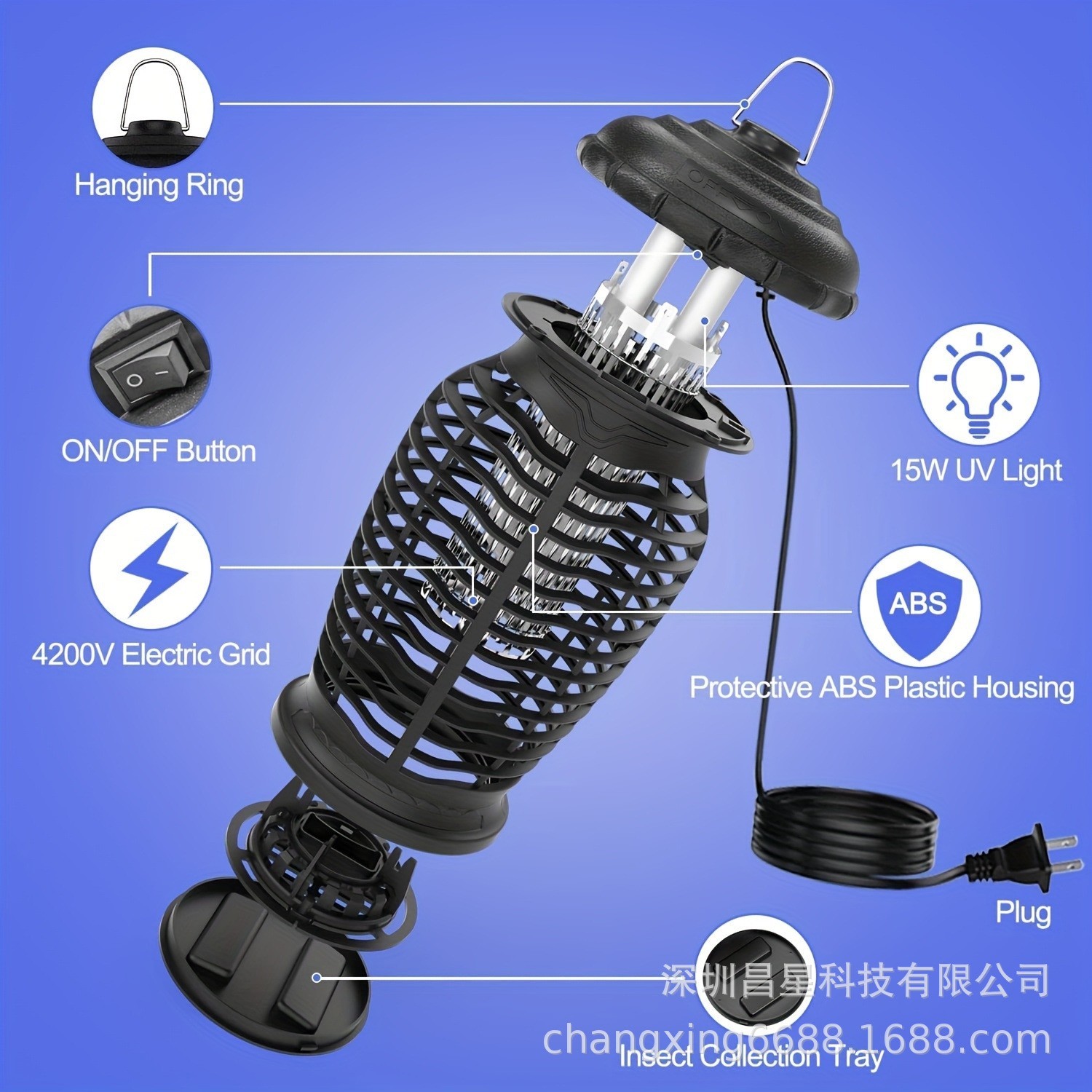 新款跨境灭蚊灯灭蝇灯室内电击式UVA电蚊灯户外捕蚊灯外贸电蚊器图4