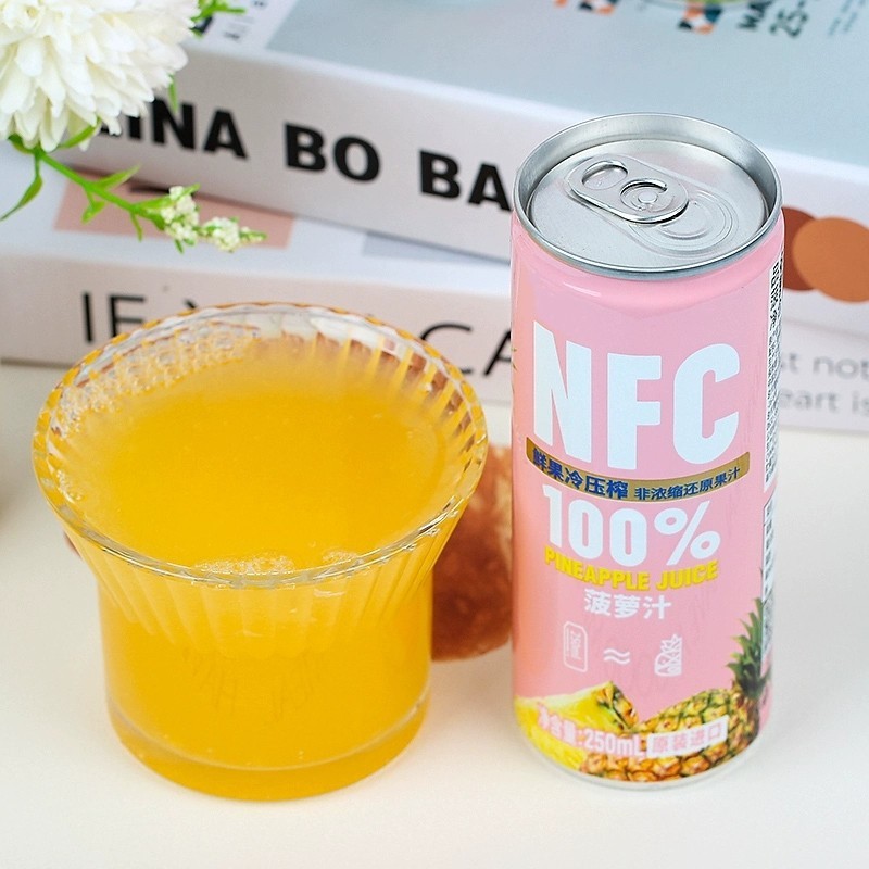 NFC菠萝汁贴牌定做 250ML易拉罐无菌冷灌代工 sleek细长铝罐饮料图3