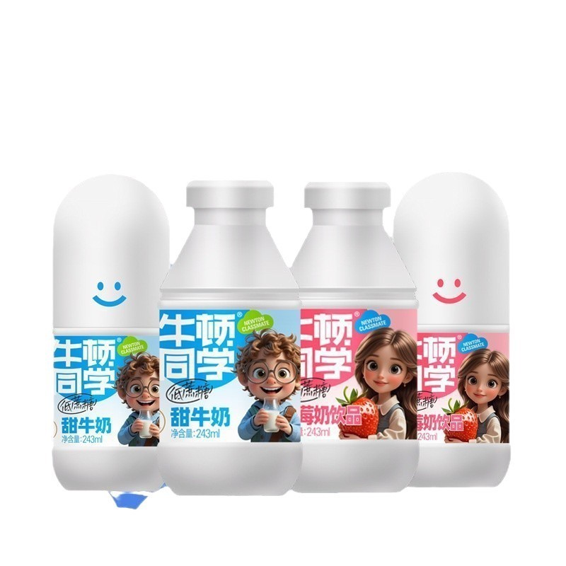 厂家定制牛顿同学低蔗糖甜牛奶草莓口味奶饮品发酵乳酸奶243ml/瓶图3