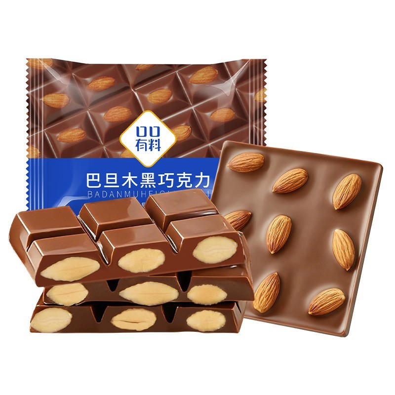 俄罗斯风味榛子巧克力巴旦木坚果果干黑巧克力板砖网红圣诞节零食图5