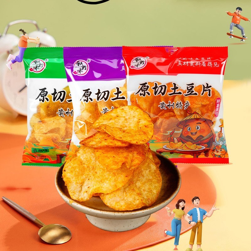 OEM代加工麻辣土豆片贵州特产薄脆零食袋装便宜小零食洋芋片薯片土豆丝图2
