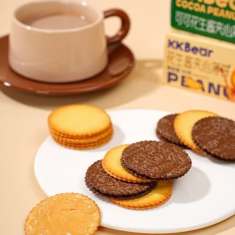 花生酱夹心薄饼208g可可味芝士咸柠檬薄脆饼干网红休闲零食图2