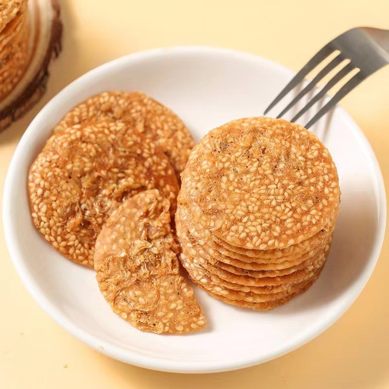 虾米脆烧168g袋装网红休闲零食饼干虾皮芝麻薄脆虾米饼图3