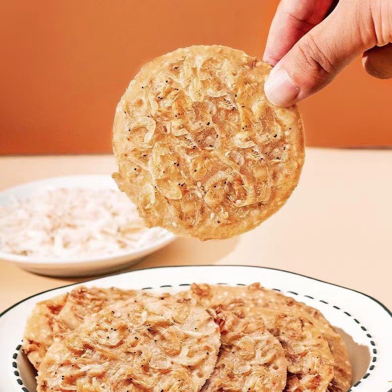 虾米脆烧168g袋装网红休闲零食饼干虾皮芝麻薄脆虾米饼图4