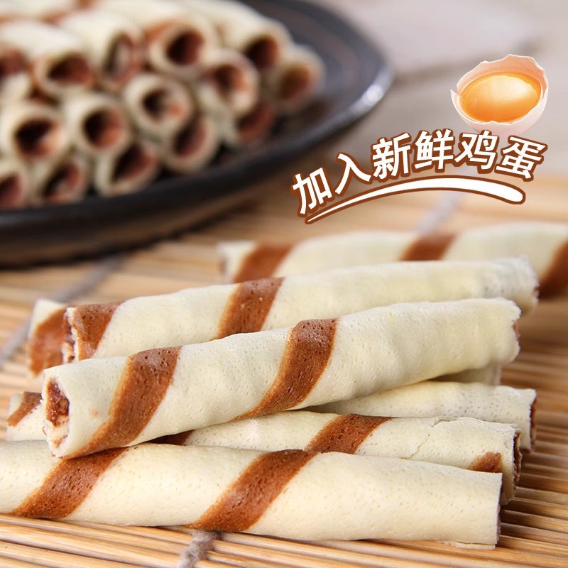 巧克力味蛋卷袋装50克早餐休闲零食天津饼干点心糕点图3