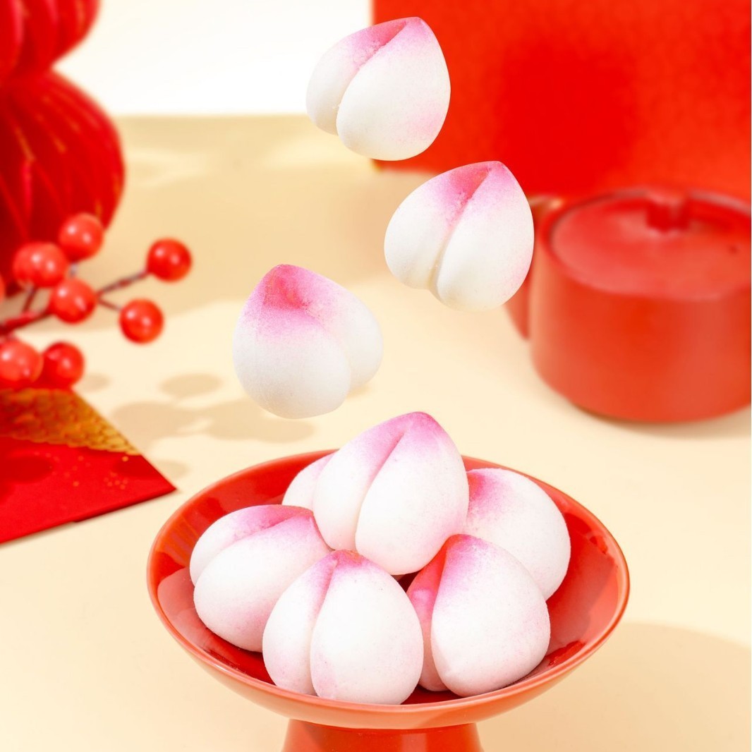 无蔗糖寿桃棉花糖草莓蛋糕装饰零添加送老人独立包装工厂定制图3