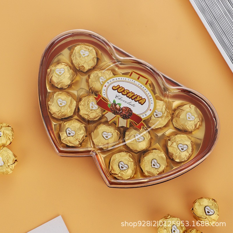 金色15粒心型丝滑巧克力结婚喜糖生日礼物朱古力零食糖果