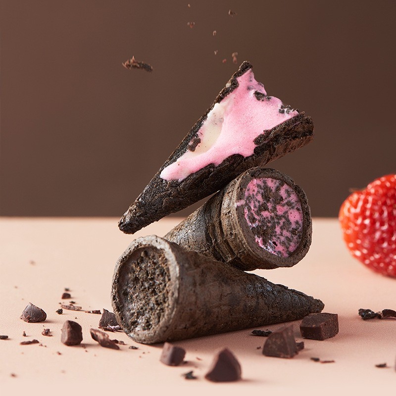 爆浆冰淇淋曲奇蛋筒112克盒装巧克力草莓味脆筒儿童零食图4