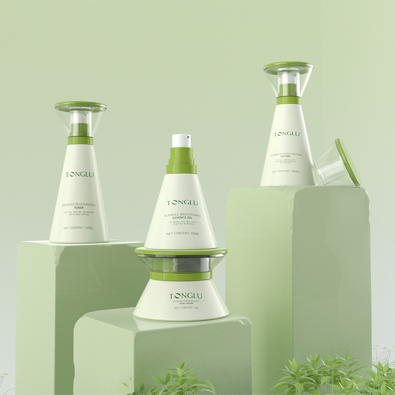 化妆品玻璃瓶包材120ml渐变套装瓶按压精油瓶锥形膏霜瓶图2