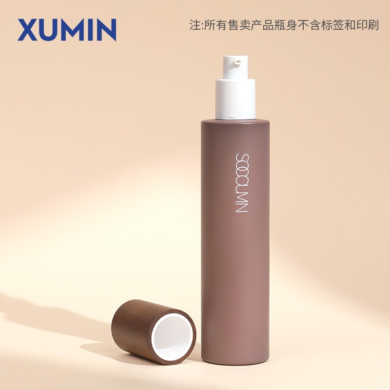 定制新工艺仿石玻璃套装瓶50g酒红色膏霜瓶 30ml木纹盖直身乳液瓶图3
