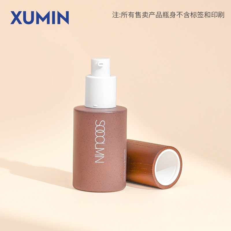 定制新工艺仿石玻璃套装瓶50g酒红色膏霜瓶 30ml木纹盖直身乳液瓶图2