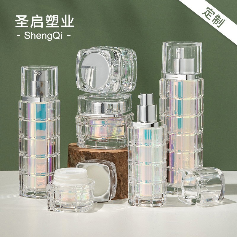 定制30/50/100ml乳液精华竹节吸管瓶 15-50g膏霜瓶 按压格子乳液