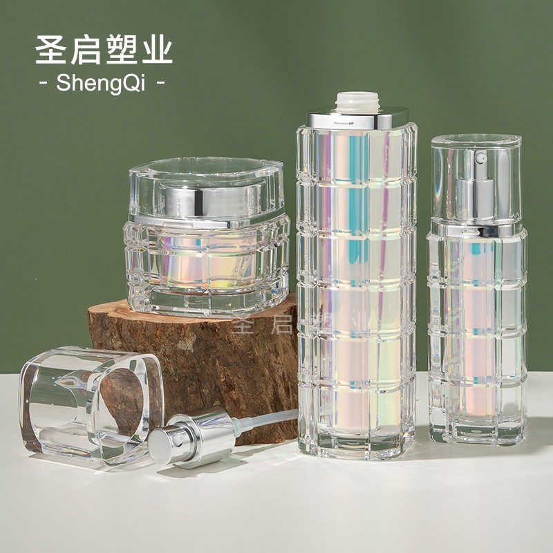 定制30/50/100ml乳液精华竹节吸管瓶 15-50g膏霜瓶 按压格子乳液图2