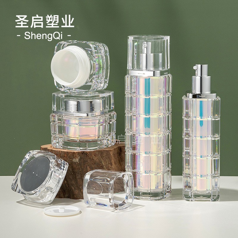 定制30/50/100ml乳液精华竹节吸管瓶 15-50g膏霜瓶 按压格子乳液图3