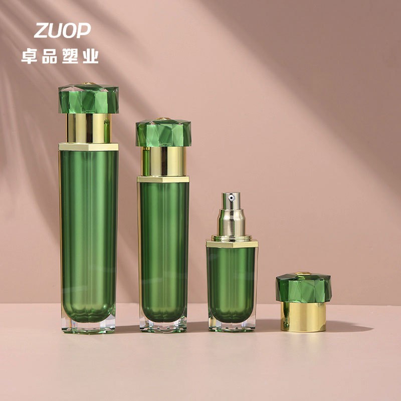 亚克力六角花盖膏霜瓶乳液瓶多规格绿色化妆品分装瓶