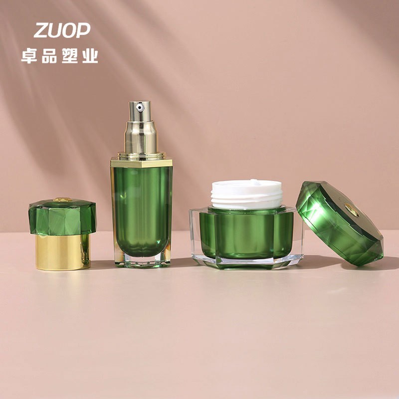 亚克力六角花盖膏霜瓶乳液瓶多规格绿色化妆品分装瓶图3