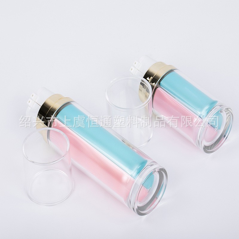双管乳液系列化妆品塑料瓶 亮金按压式亚克力精华乳液瓶图5