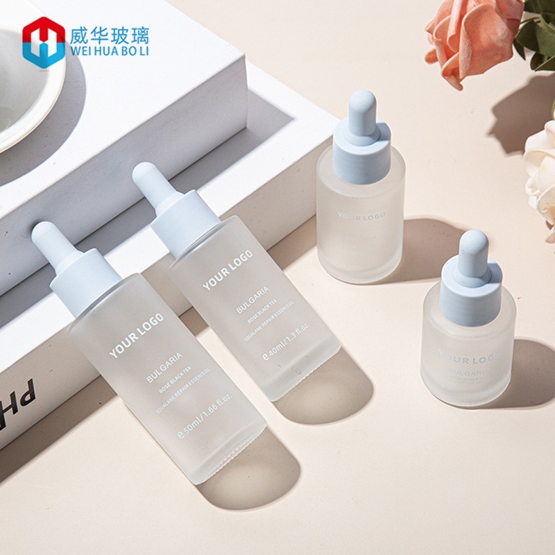 20ml30ml50ml蒙砂平肩玻璃精油瓶 滴管玻璃精华液瓶 原液瓶