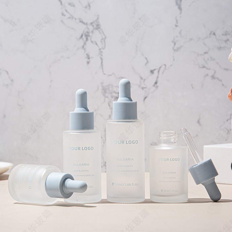 20ml30ml50ml蒙砂平肩玻璃精油瓶 滴管玻璃精华液瓶 原液瓶图3