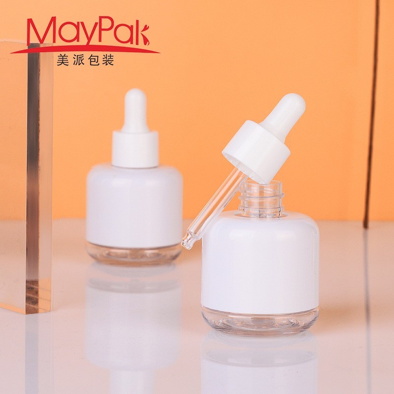 0ml双层厚壁PET圆肩滴管瓶玻璃滴管精油精华液分装瓶