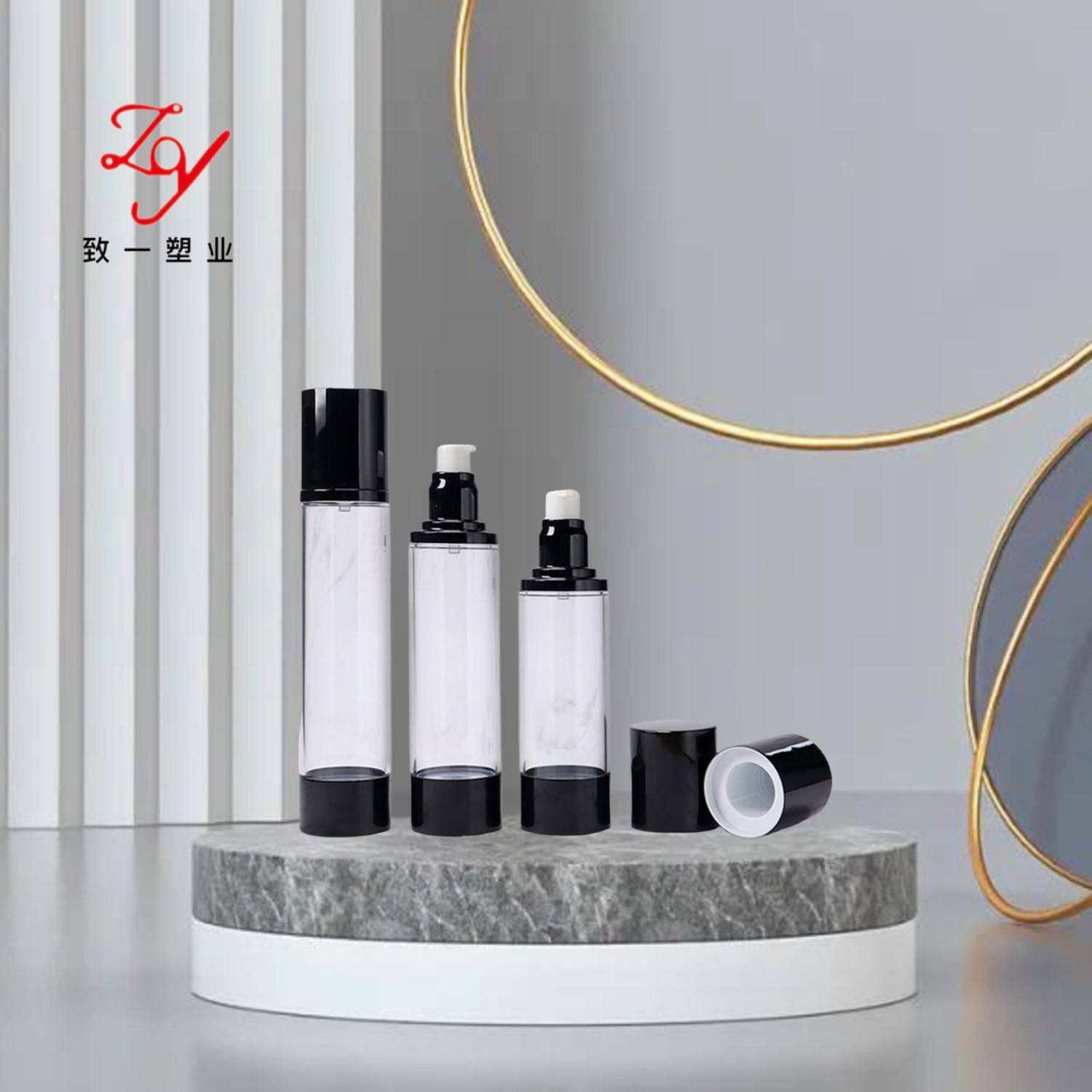 高档电化铝黑色三件套真空瓶 乳液瓶 分瓶器图4