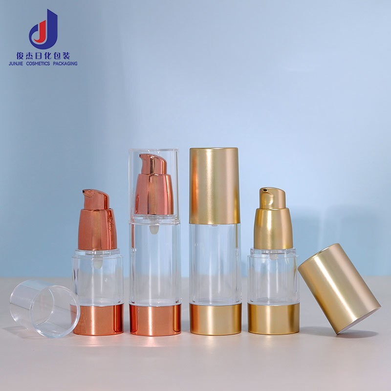 玫瑰金真空乳液瓶20ml透明粉底液瓶30ml圆柱形按压化妆品分装空瓶