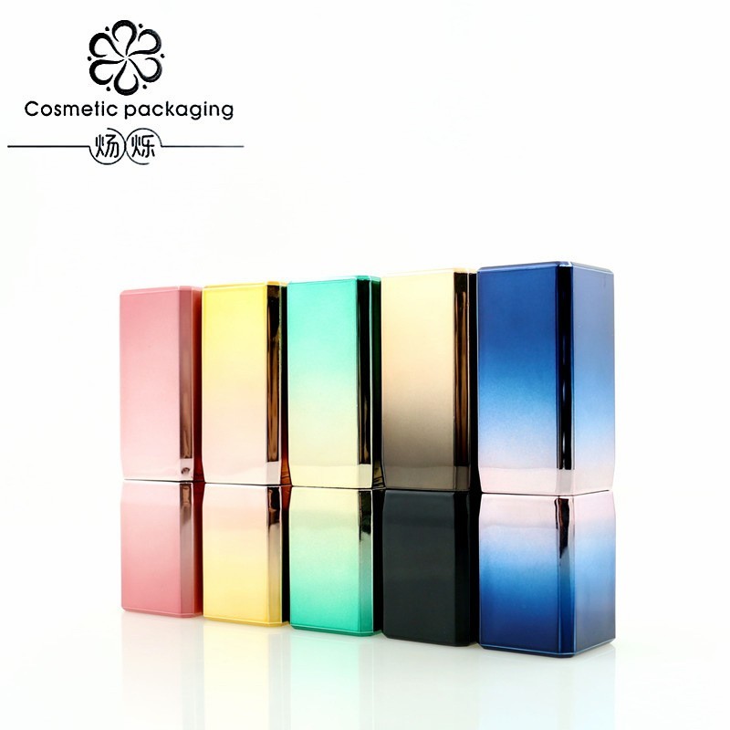 口红空管 加重喷镀渐变色方形口红管 唇膏管唇釉管套盒化妆品包材