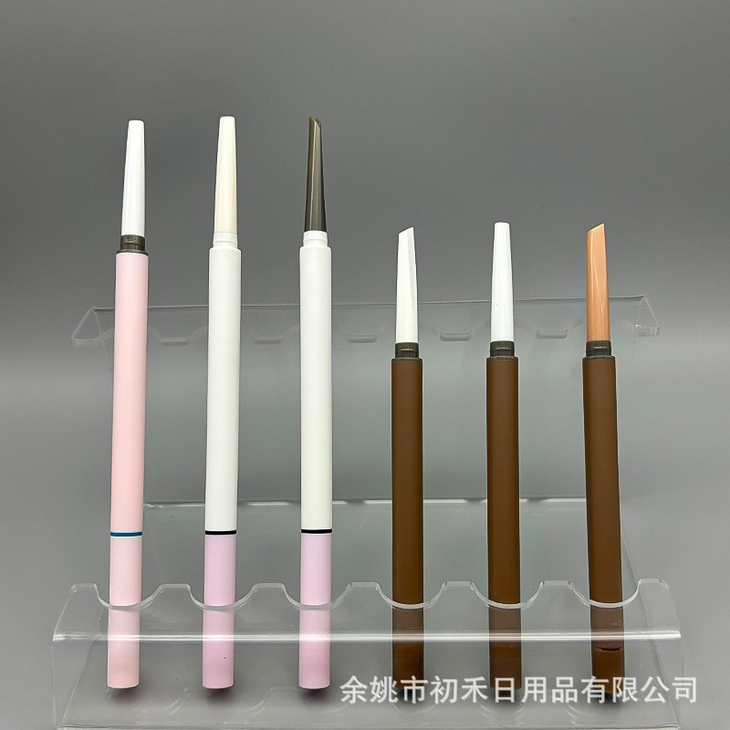 化妆品眉笔包材极细双头/单头自动旋转 空管带刷小圆头三角黑色